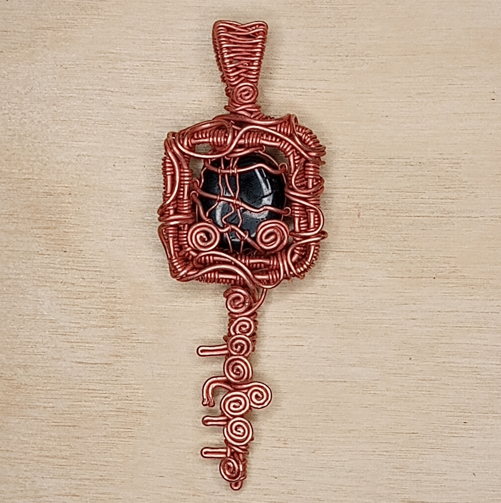 Black Tourmaline Stone / Pure Copper Key Pendant